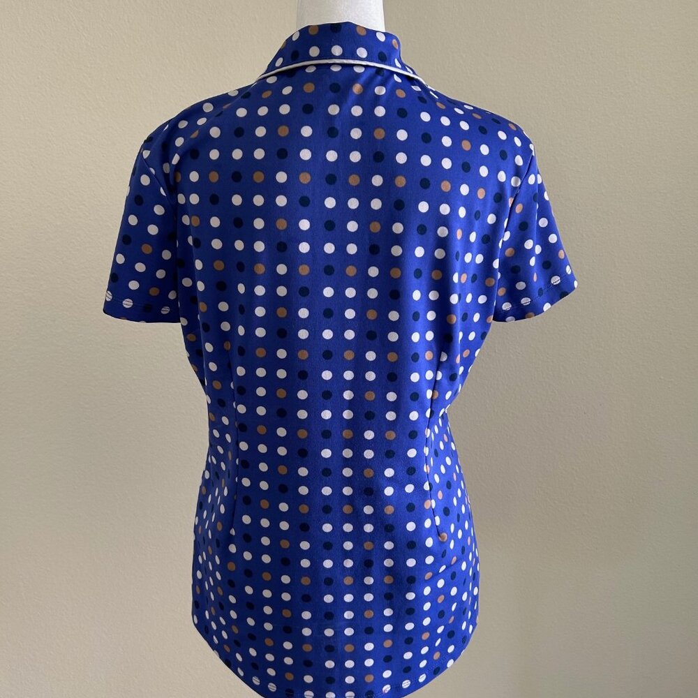 JoFit Golf Top Blue Polka Dot 1/4 Zip Short Sleeve Tennis SZM Athletic Sport - Picture 4 of 7